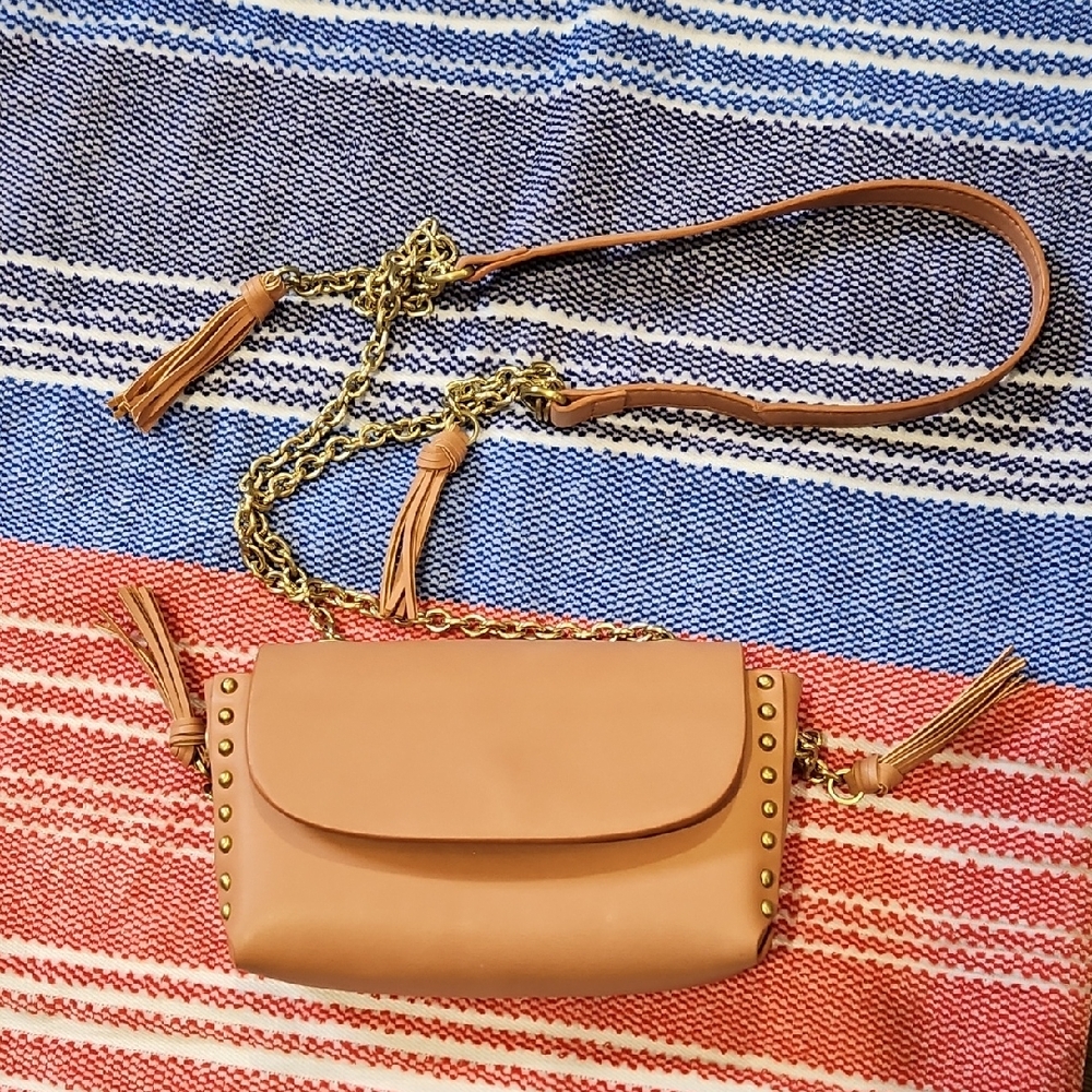 Zara Woman Elegant Tan Crossbody Bag with Gold Chain